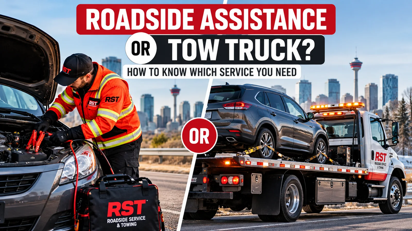 RST roadside assistance and flatbed towing illustrating when a Calgary driver may need roadside help or a tow truck